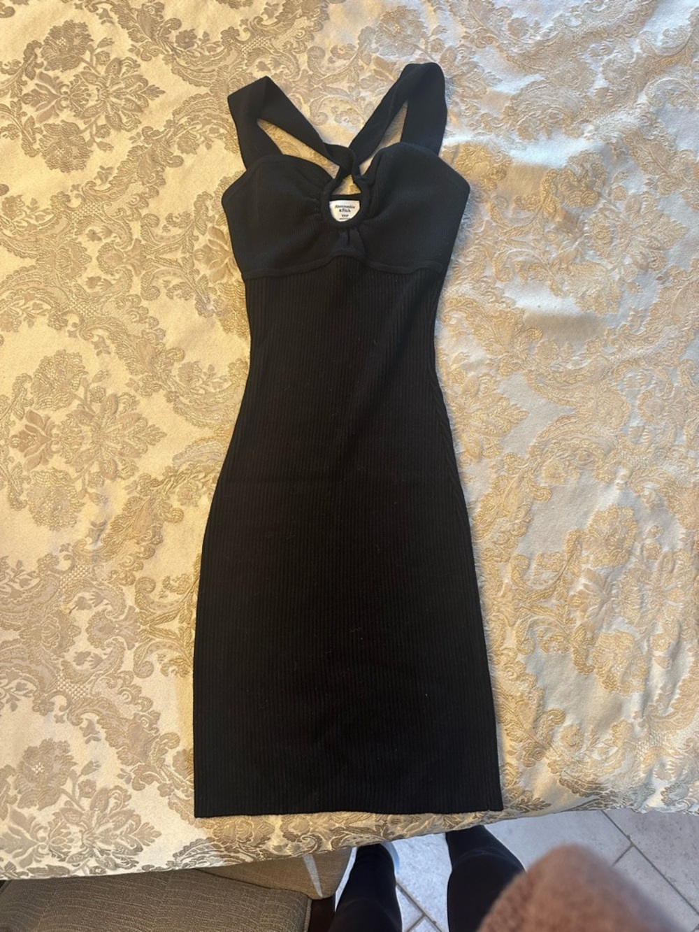 Abercrombie & Fitch Black Ribbed Mini Dress with Cross-Strap Detail